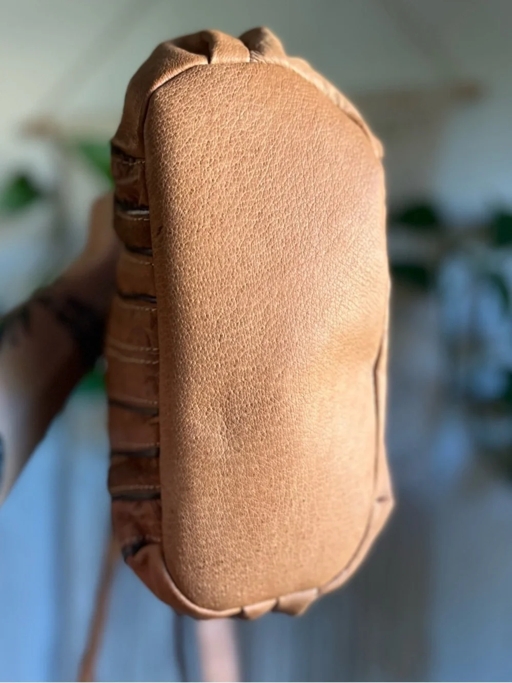 Vintage Boho Crossbody Bag Brown Patchwork Tooled Leather Style Slouchy Purse